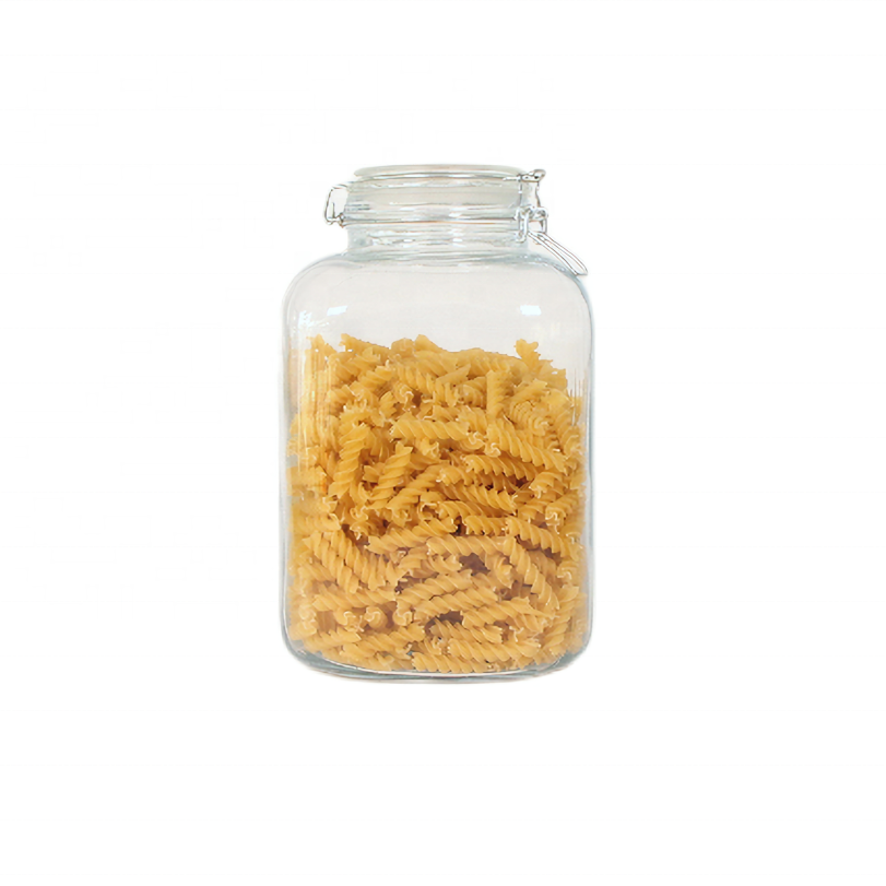 Wide Mouth Square Glass Food Coffee Pasta Gallon Storage Container With Airtight Hinged Clip Swing Top Cookie Jar