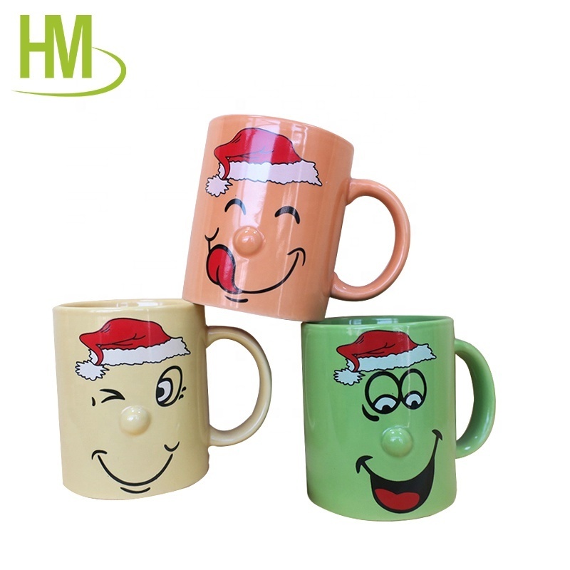 High Grade Office use Drinking 2D embossed ceramic nose mug