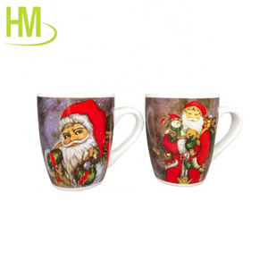 Coffee Water Mug 11oz Christmas Ceramic Mug Custom Milk Cup with red handle & rim printed Christmas Snowman