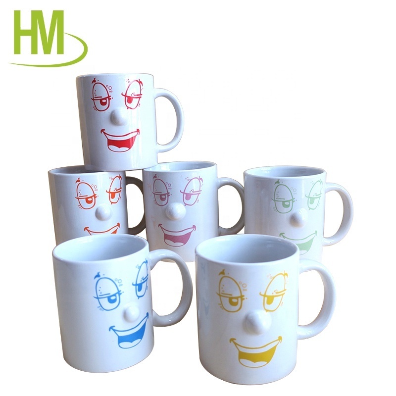 High Grade Office use Drinking 2D embossed ceramic nose mug