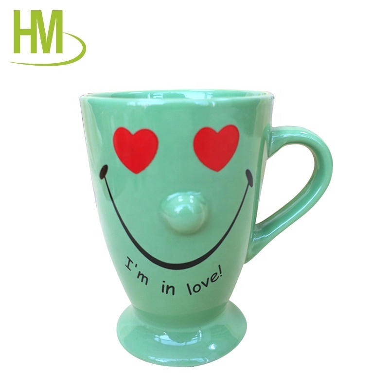 High Grade Office use Drinking 2D embossed ceramic nose mug