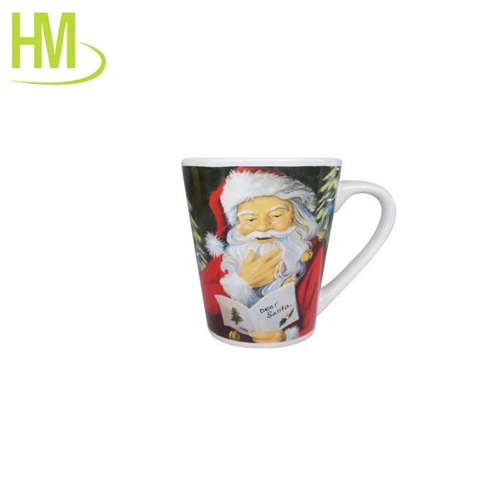 Coffee Water Mug 11oz Christmas Ceramic Mug Custom Milk Cup with red handle & rim printed Christmas Snowman