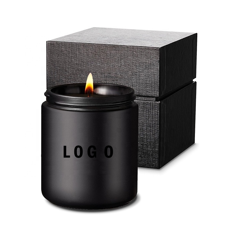 Empty matte black white candle jars 8oz glass with metal lid high-end gift box and logo