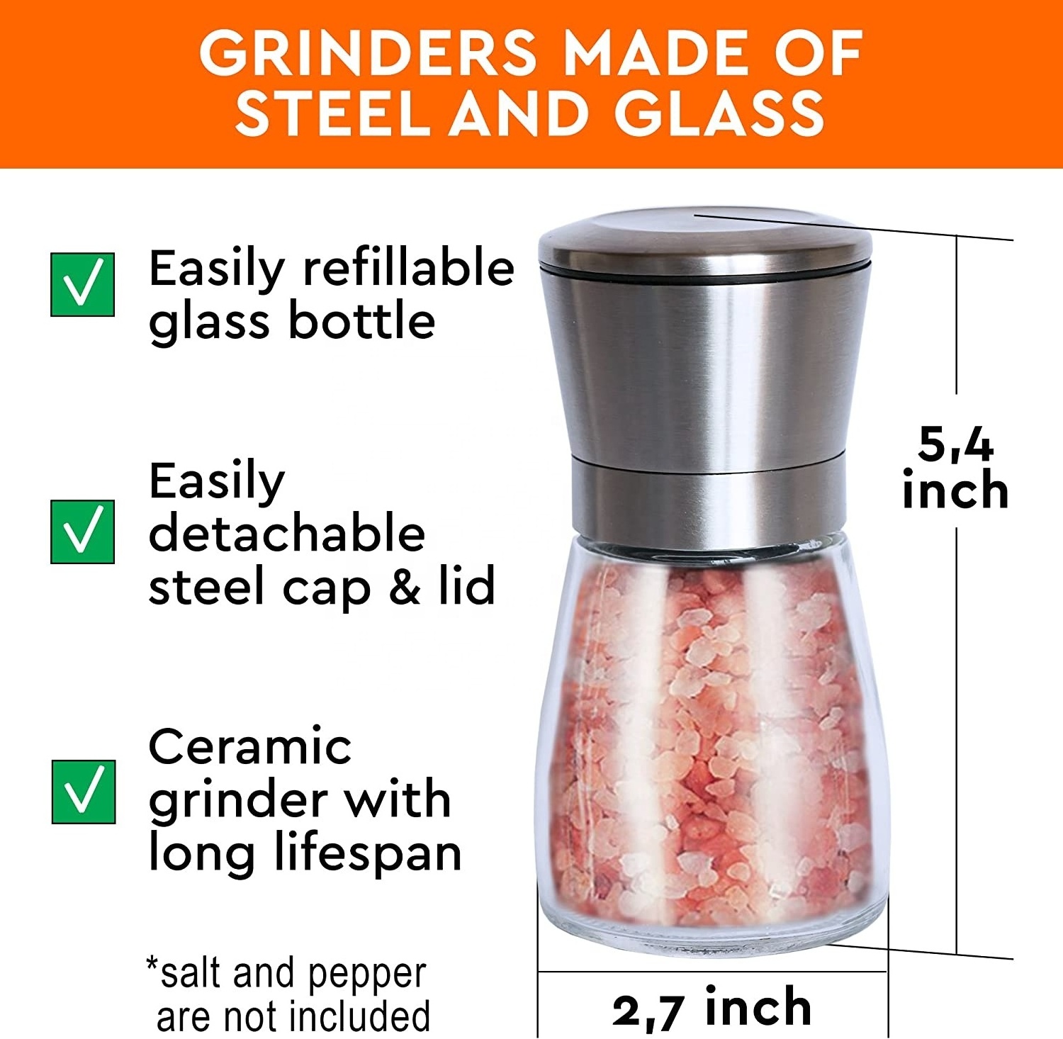 Best Salt and Pepper Grinder Set with Stand  Adjustable Coarseness & Ceramic Mechanism Perfect for Kitchen Mill