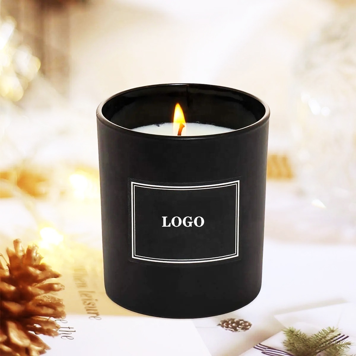 Glass Candle Holder Jar With Lid And Gift Box 5oz 6oz 8oz 10oz 12oz 15oz Matte Glossy Black White Gold Custom Logo Size