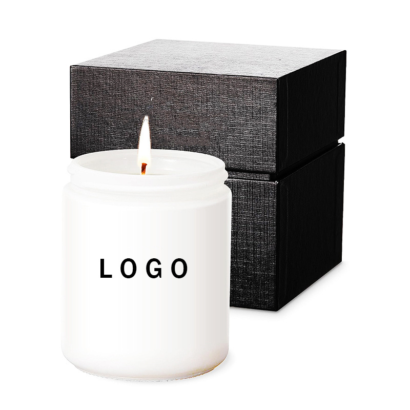 Empty matte black white candle jars 8oz glass with metal lid high-end gift box and logo