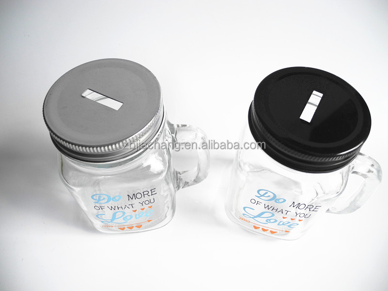 unique souvenir glass mason piggy bank jar with lid and handle