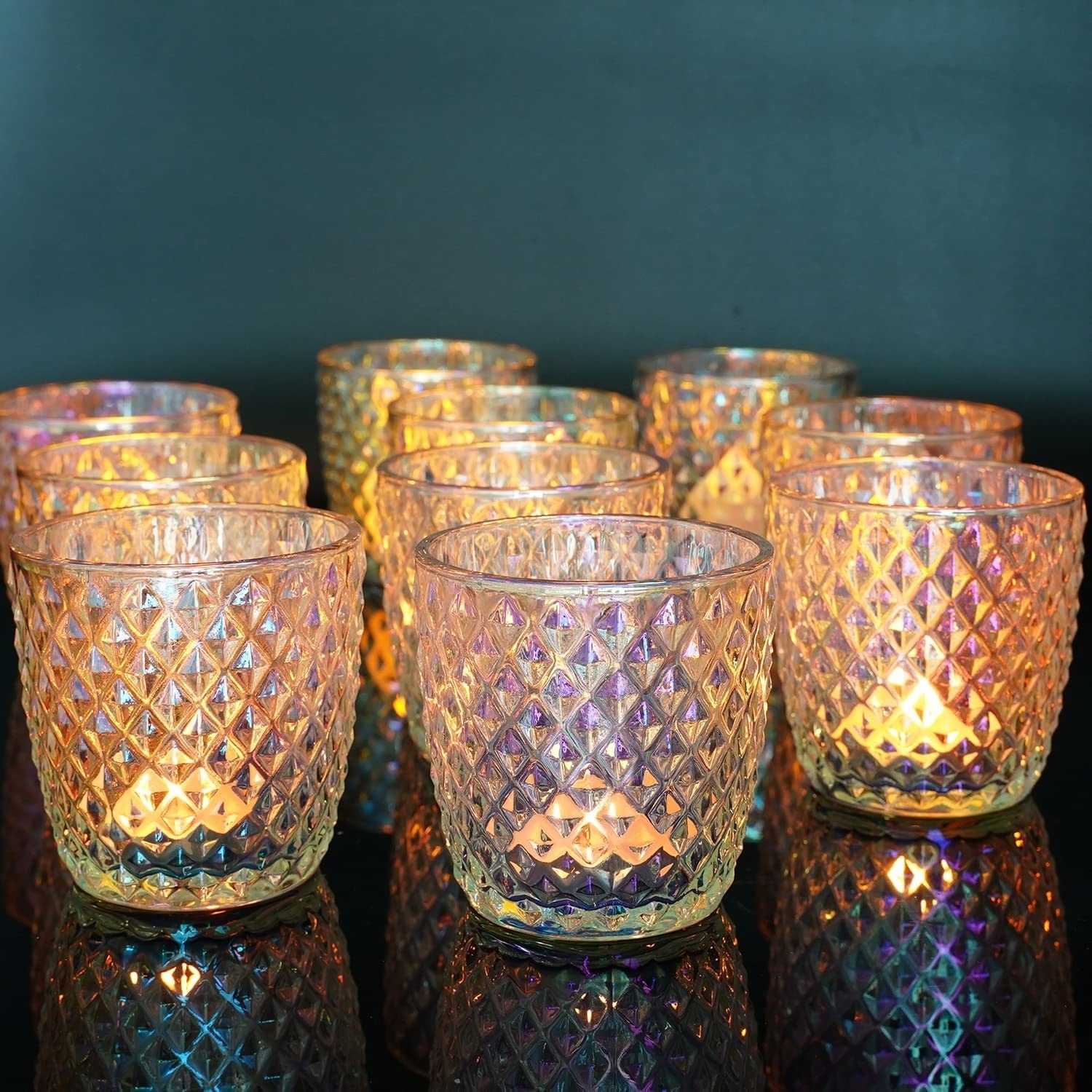 Clear Votive Candle Holders Colorful Glass Tea Light Candle Holders, Glass Candle Holders for Dining Table Centerpieces