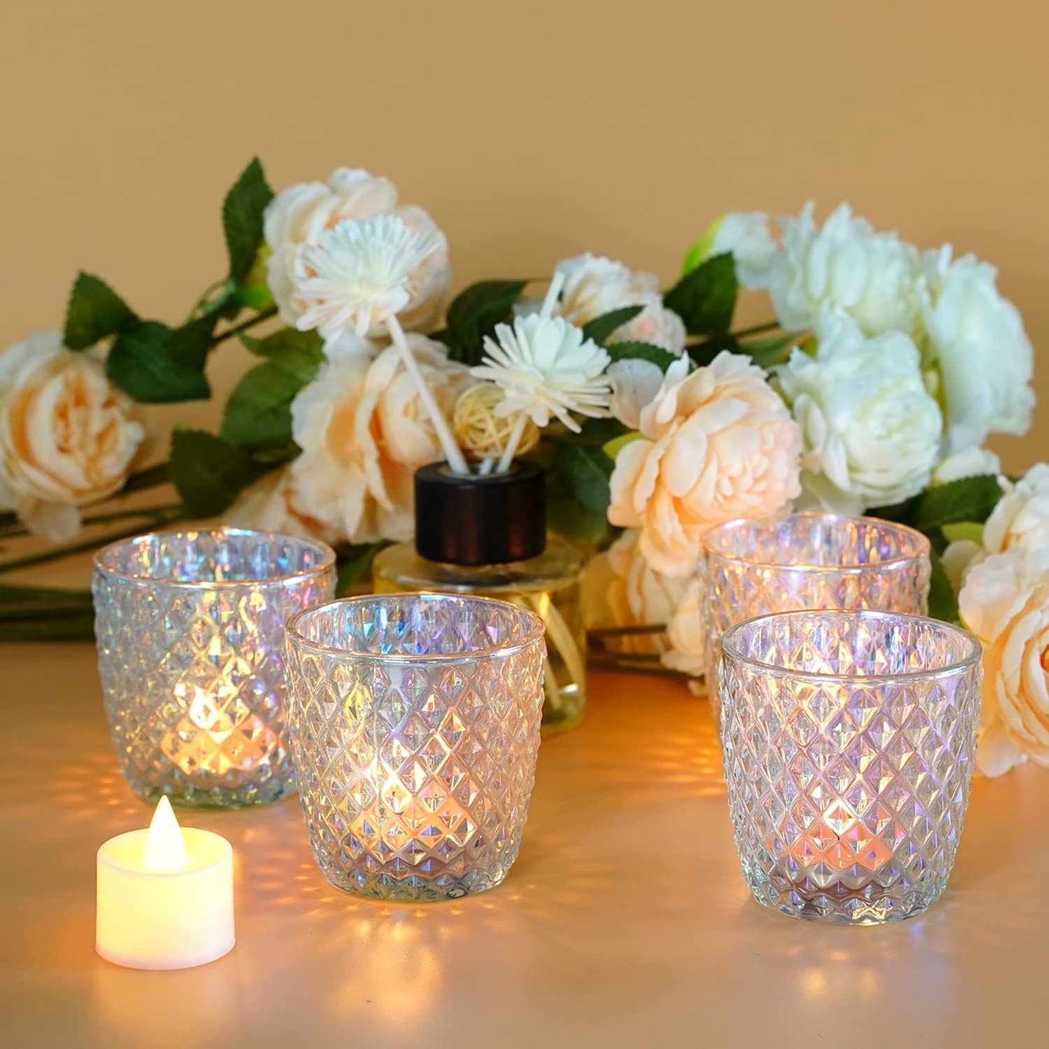 Clear Votive Candle Holders Colorful Glass Tea Light Candle Holders, Glass Candle Holders for Dining Table Centerpieces