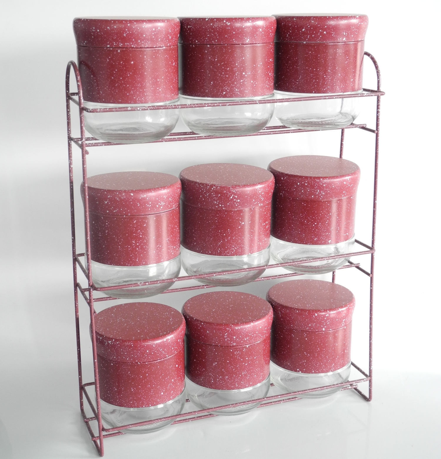 9 pcs organizer kitchen pink Stainless steel sleeve kitchenware glass storage canisters with shelf