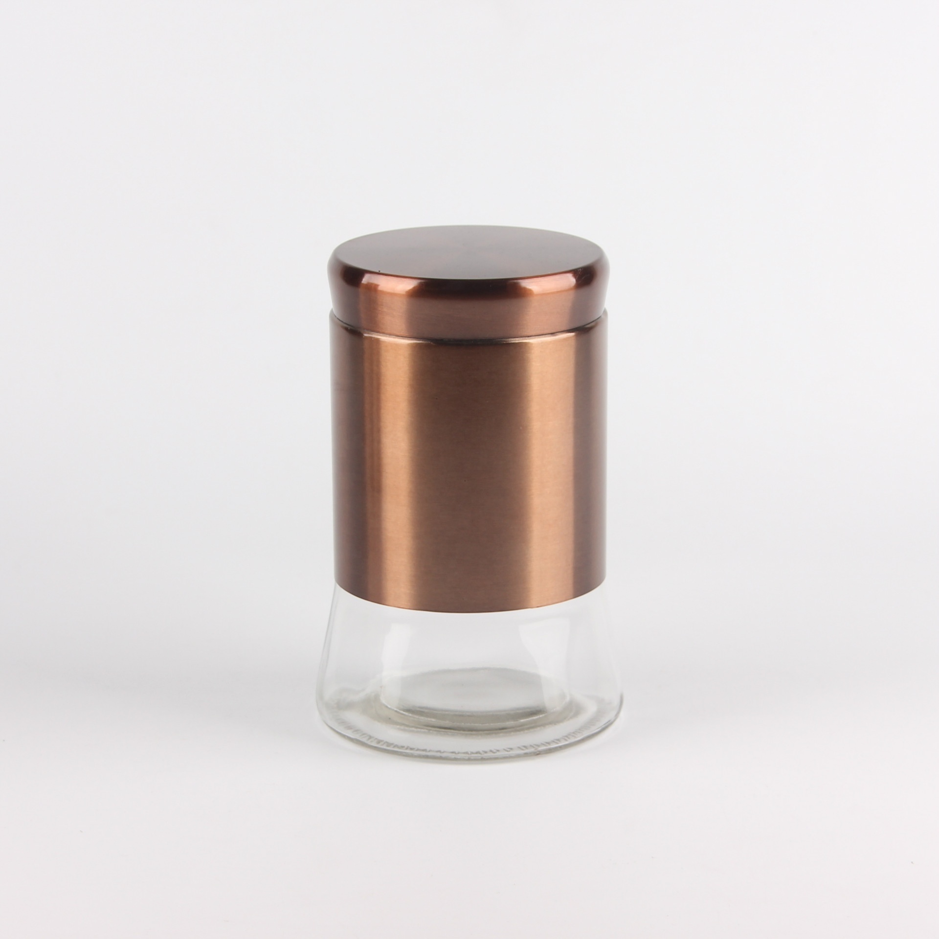 coffee bean storage glass jar with rose gold stainless steel coating and lid