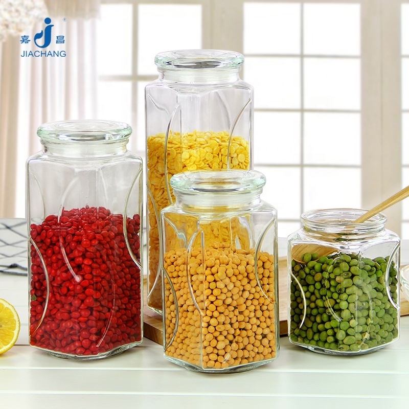 1000ml square glass jars with glass sealed lid for food