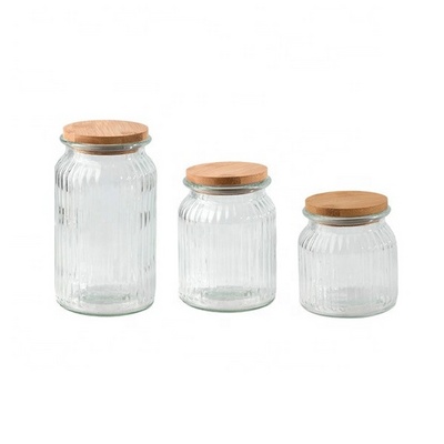 1200ml 950ml 650ml Round Glass Cookie Candy Jars with Airtight Bamboo Wooden Cork Lid for Storage