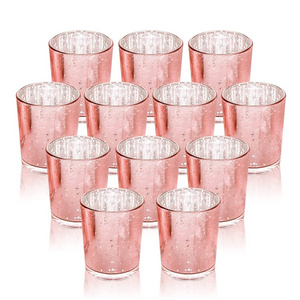 Rose Gold Votive Candle Holders, Mercury Glass Tealight Candle Holder Set of 12