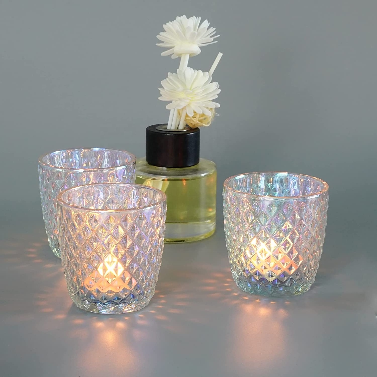 Clear Votive Candle Holders Colorful Glass Tea Light Candle Holders, Glass Candle Holders for Dining Table Centerpieces