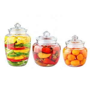 round Glass Pickled Vegetables Pot 650ml 1250ml 2000ml with Glass Lid Food Container for Freshness Preservation-for Kimchi Jar