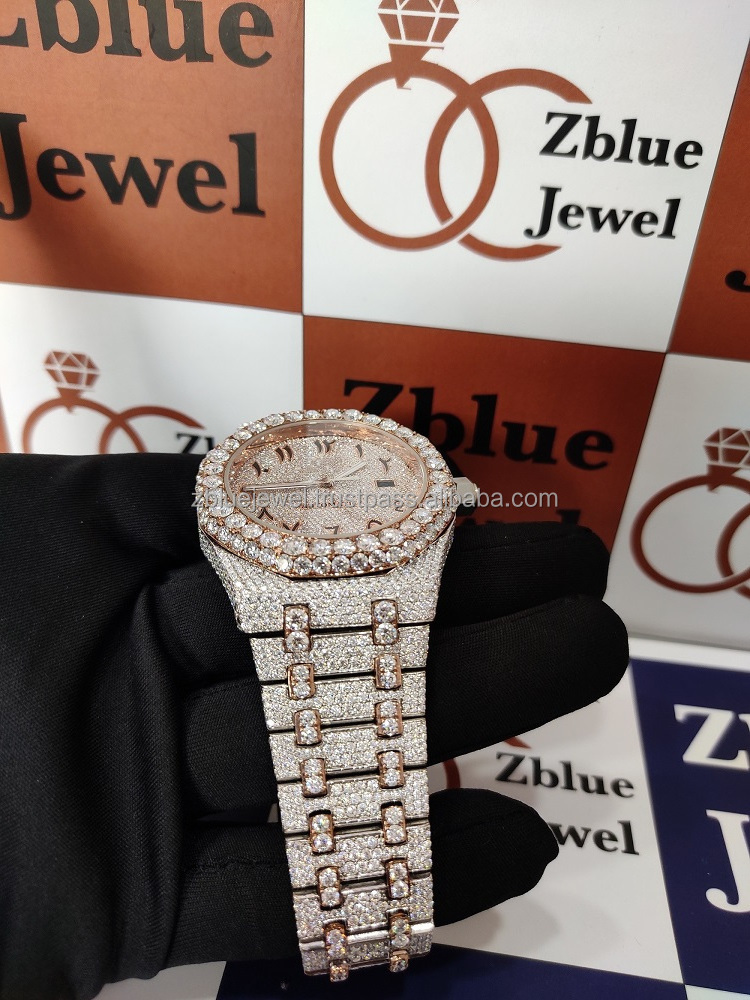 41MM Arabic Dial Premium Quality Antique Iced Out VVS Clarity Moissanite Diamond Studded Luxury Stainless Steel Watch For Couple