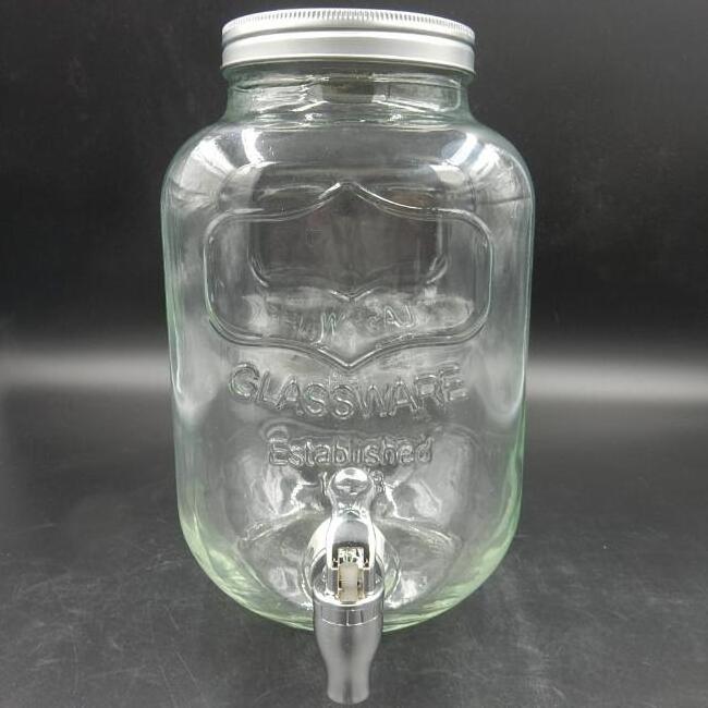 Promotion Large size clear glass jar beverage juice Dispenser with tap