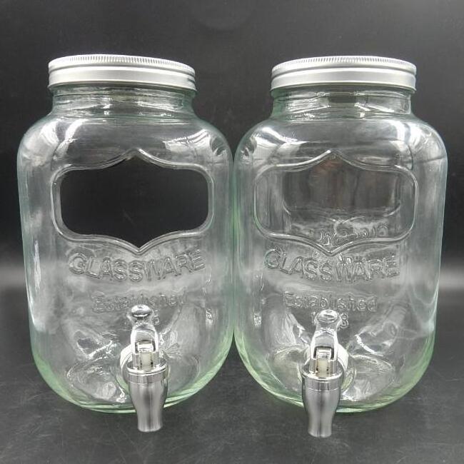 Promotion Large size clear glass jar beverage juice Dispenser with tap