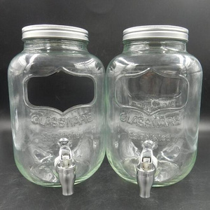 Promotion Large size clear glass jar beverage juice Dispenser with tap