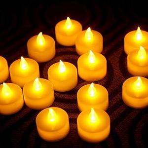 Pack of 24 Flameless LED Tea Light Candles Battery Powered Realistic Bulk Tealight, Warm Amber