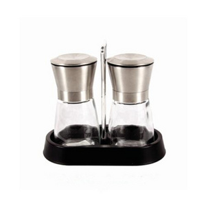 160ML Stainless Steel Manual Salt Pepper Mill Spice Muller Tool / Creamic and Glass Grinder Set with Stand