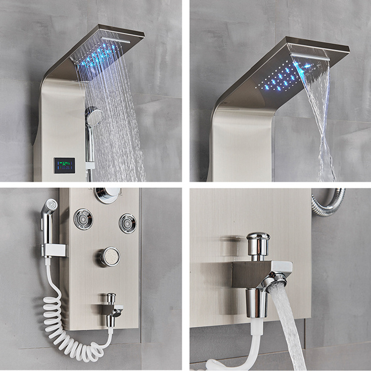 Bathroom Wall Mounted Multi Functional LED Thermostatic Shower Panel With Digital Display