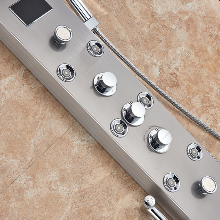 Bathroom Wall Mounted Multi Functional LED Thermostatic Shower Panel With Digital Display