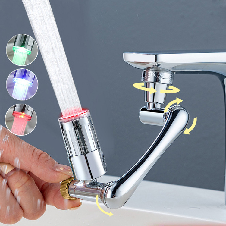 3 Color Temperature Sensing LED Faucet Water Flow Color Changing 1440 Degree Rotation Faucet Extender