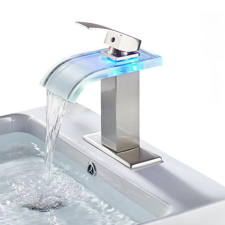 Hot Sale LED Three Colors Change Modern Luxury Water Faucets Basin Faucets For Hotel Bathroom