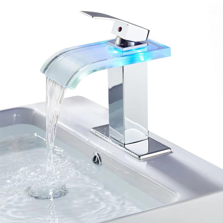 Hot Sale LED Three Colors Change Modern Luxury Water Faucets Basin Faucets For Hotel Bathroom