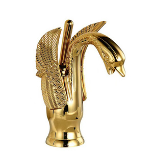 Wholesale European Style 2024 High Quality Gold Color Swan Taps Brass Material Bathroom Sink Basin Faucets