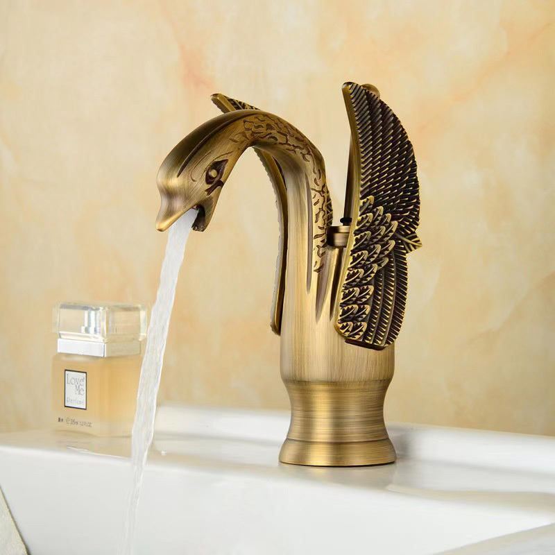 Wholesale European Style 2024 High Quality Gold Color Swan Taps Brass Material Bathroom Sink Basin Faucets