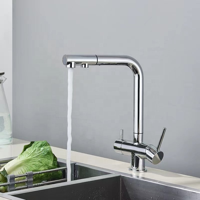 2024 New Product Brass Pull Out Sprayer Kitchen Mixer Sink Faucets Three Ways Water Filter Kitchen Mixer Faucet