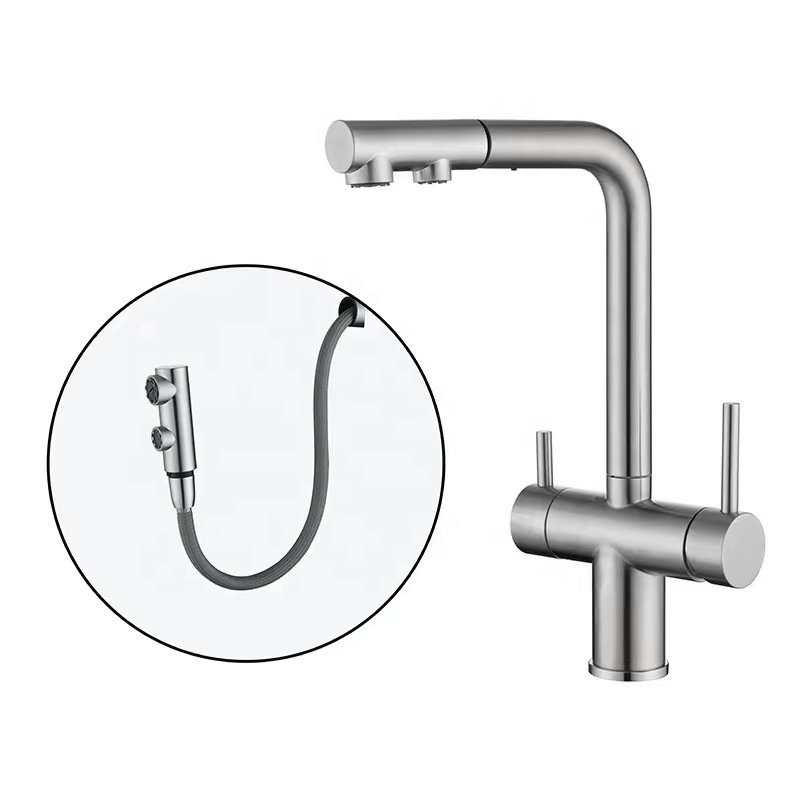 2024 New Product Brass Pull Out Sprayer Kitchen Mixer Sink Faucets Three Ways Water Filter Kitchen Mixer Faucet