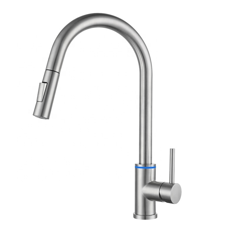 2024 New Product Touchless Kitchen Faucets Pull Out LED Three Color Change Smart Hot and Cold Mixer Kitchen Tap