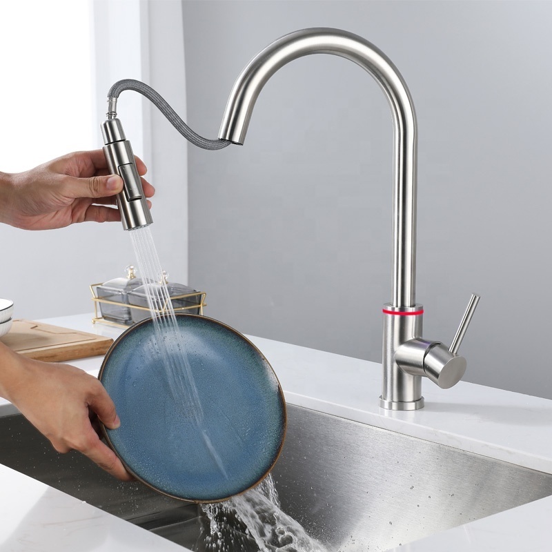 2024 New Product Touchless Kitchen Faucets Pull Out LED Three Color Change Smart Hot and Cold Mixer Kitchen Tap