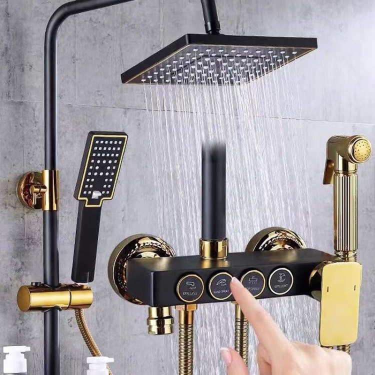 Hot Sale Wall Mounted Multi Function Button Black Bathroom Shower Set With Spray Gun