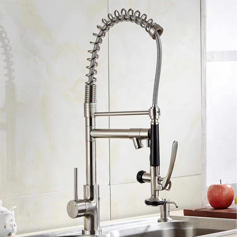 Wholesale spray brass sanitary ware spring pull down type design brushed nickel kitchen faucet