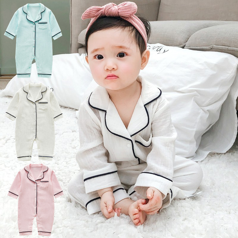 Baby Pajamas Infant Clothing Solid Color Home Baby Pajamas Crepe Long Sleeve Jumpsuit Baby Climbing Wear