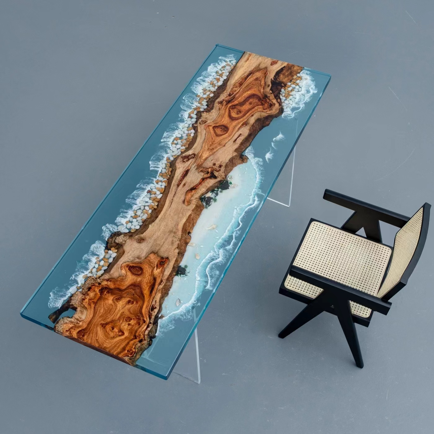 Home Decor Epoxy Dining Table Top Pterocarpus erinaceus Poir Wood Epoxy Resin River Dining Table