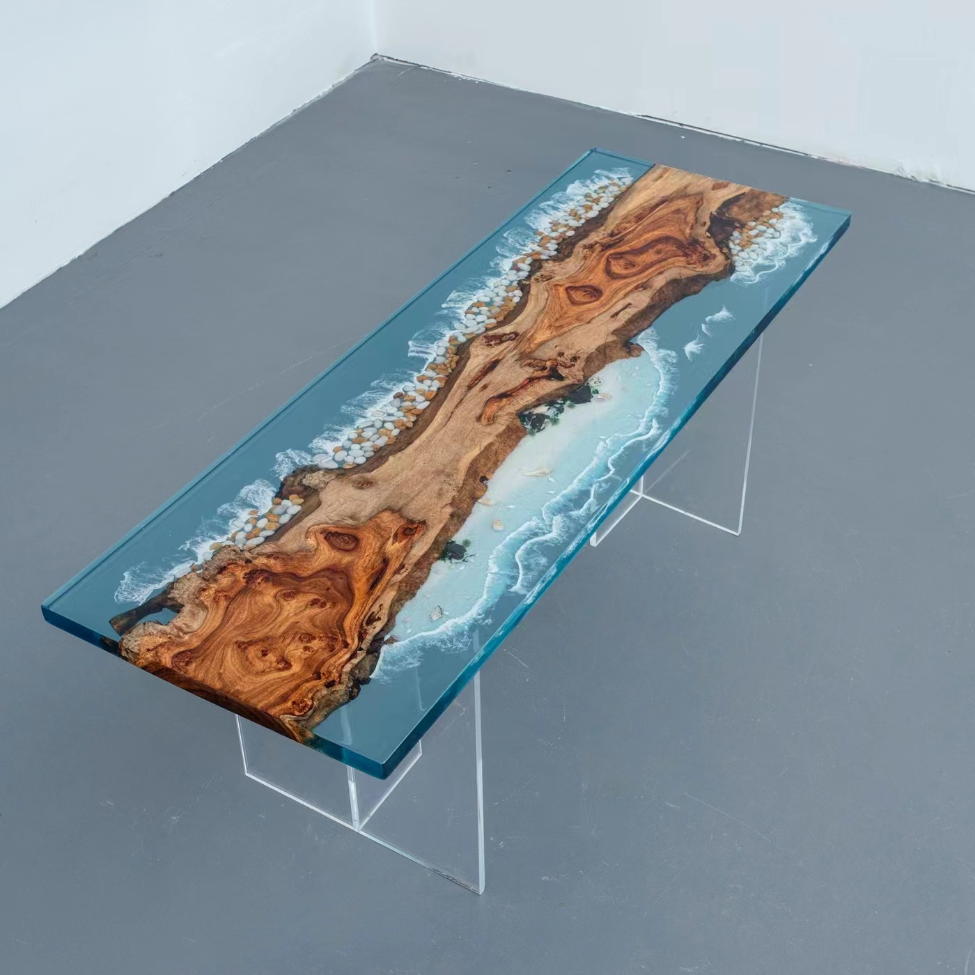 Home Decor Epoxy Dining Table Top Pterocarpus erinaceus Poir Wood Epoxy Resin River Dining Table