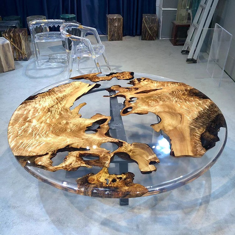 New Style Modern Wood Resin Dining Table Light Luxury Golden Camphor Round Coffee Table