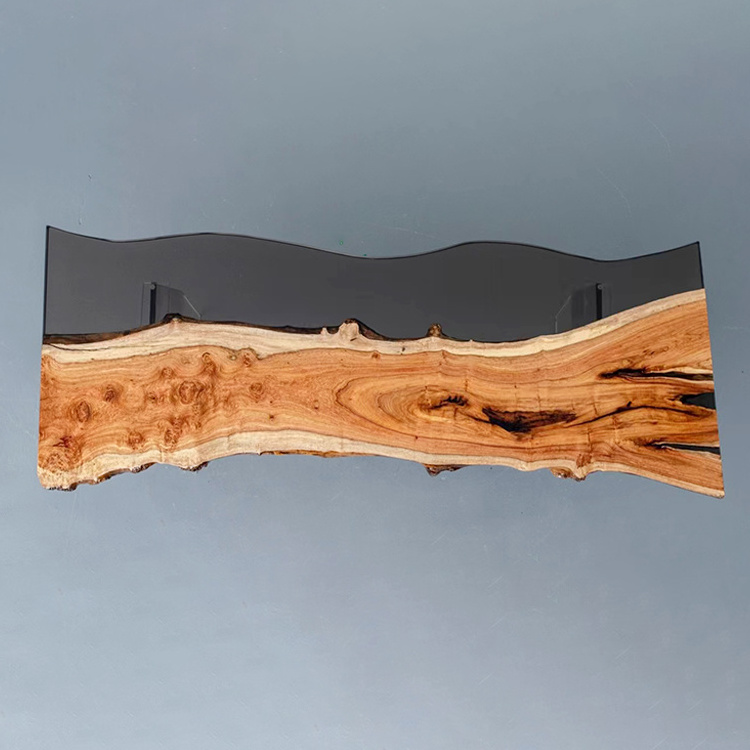 Beautiful Live Edge Pterocarpus Erinaceus Poir Wood Dining Table With Epoxy Colorful River Resin