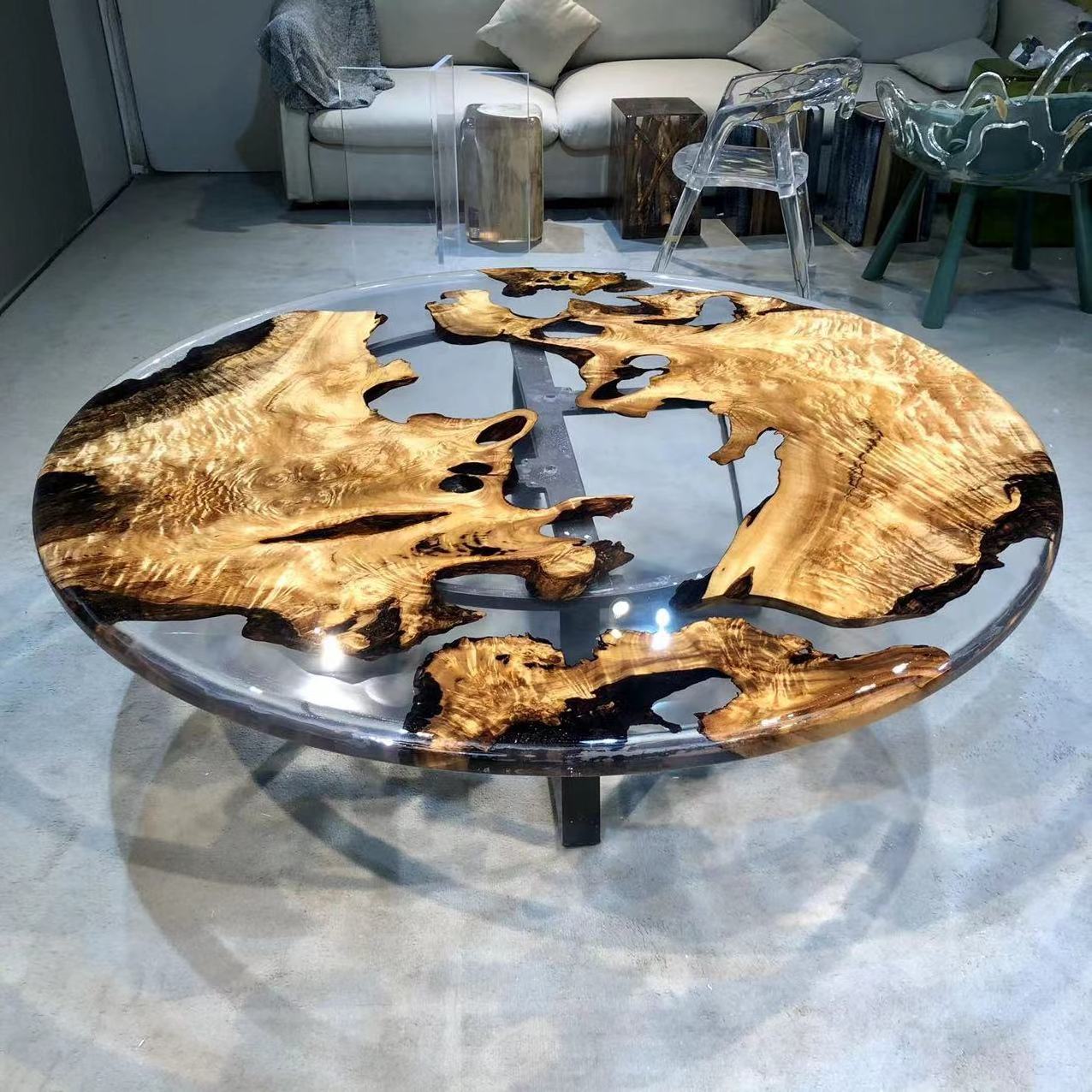 New Style Modern Wood Resin Dining Table Light Luxury Golden Camphor Round Coffee Table