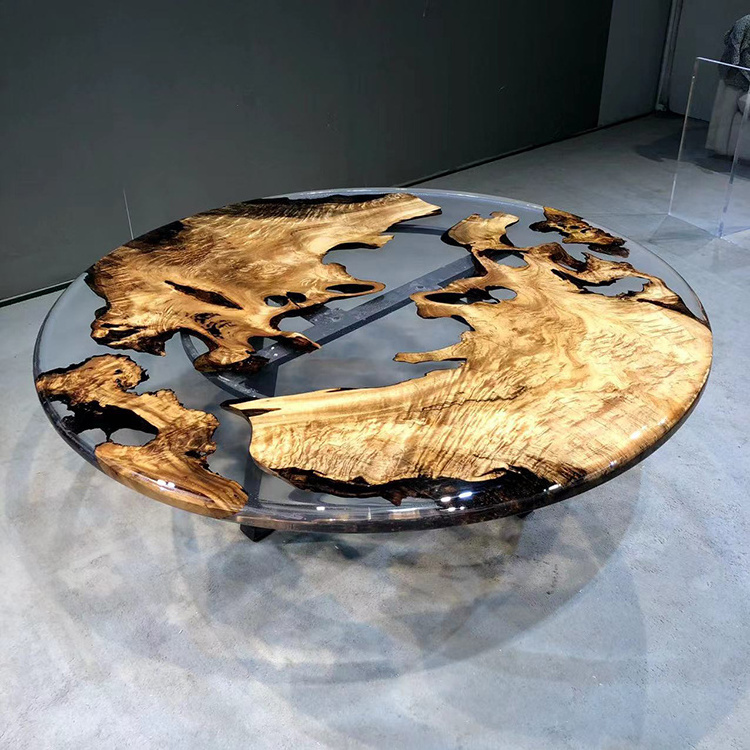 New Style Modern Wood Resin Dining Table Light Luxury Golden Camphor Round Coffee Table