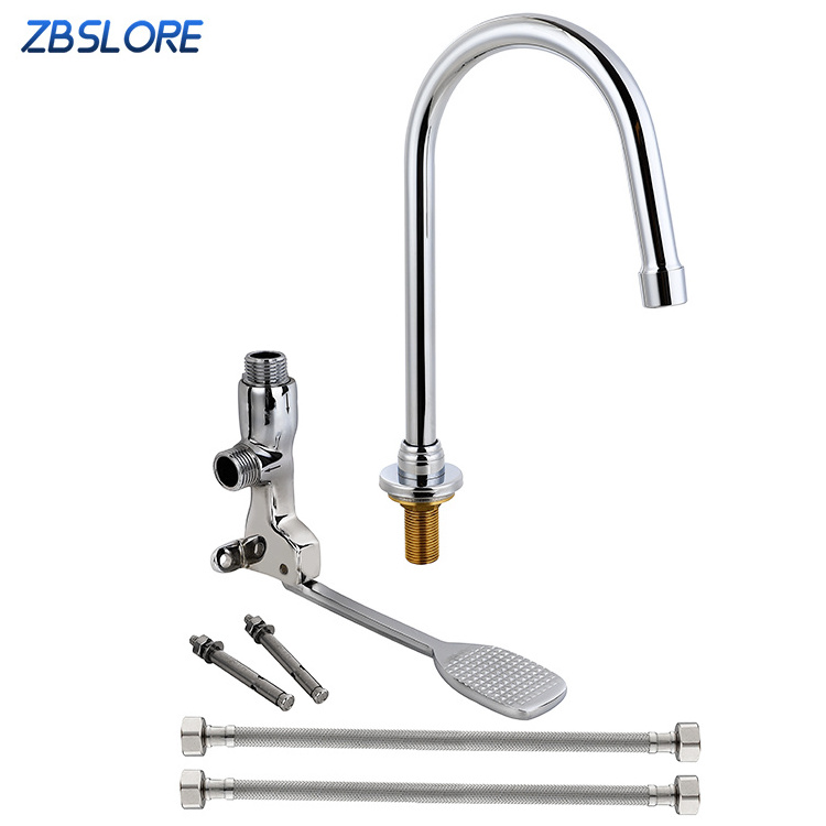 Hospital Faucet One Hole Hands Free Control Water Tap Brass Valve Foot Pedal Faucet