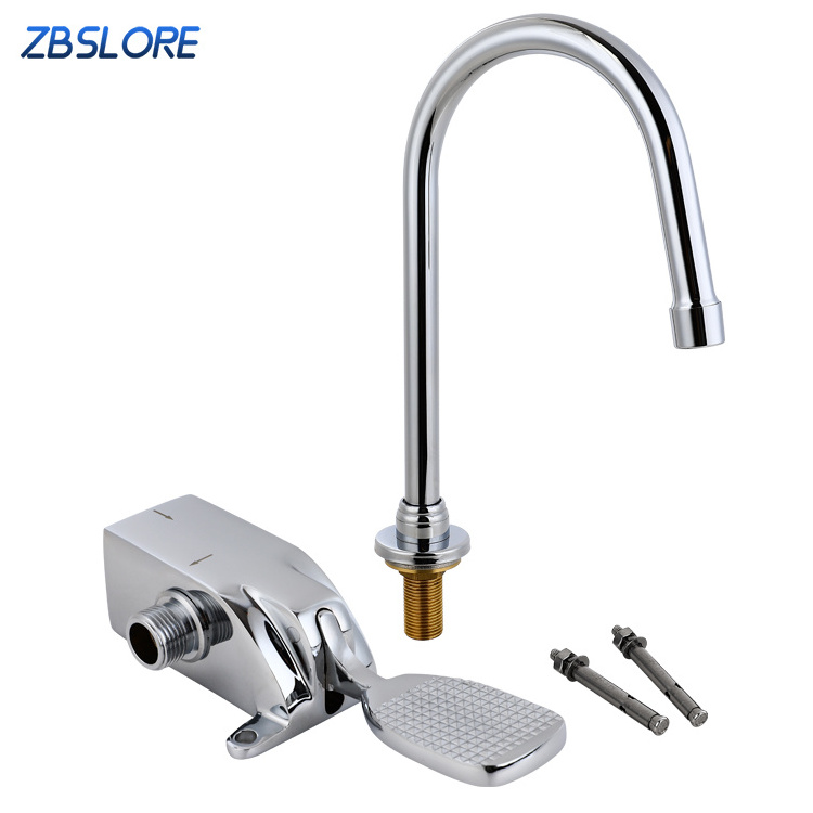 Foot Control Faucet Single Hole Touchless Foot Pedal Control Valve Faucet For Hospital Or Kitchen