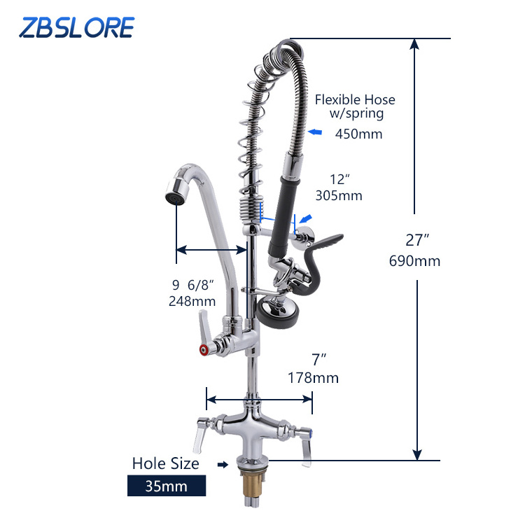 Commercial Kitchen Sink Spray Faucet 2 Way Rotatable  Pre Rinse Dishwasher Faucet For Hotel