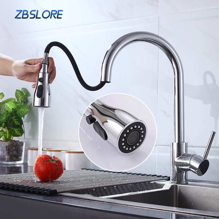 Kitchen Sink Chromed Pull Out Kitchen Faucet With Retractable Ball